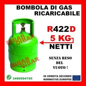 BOMBOLA DI GAS REFRIGERANTE R32 2KG NETTO 1800 GR RICARICABILE SENZA RESO  VUOTO