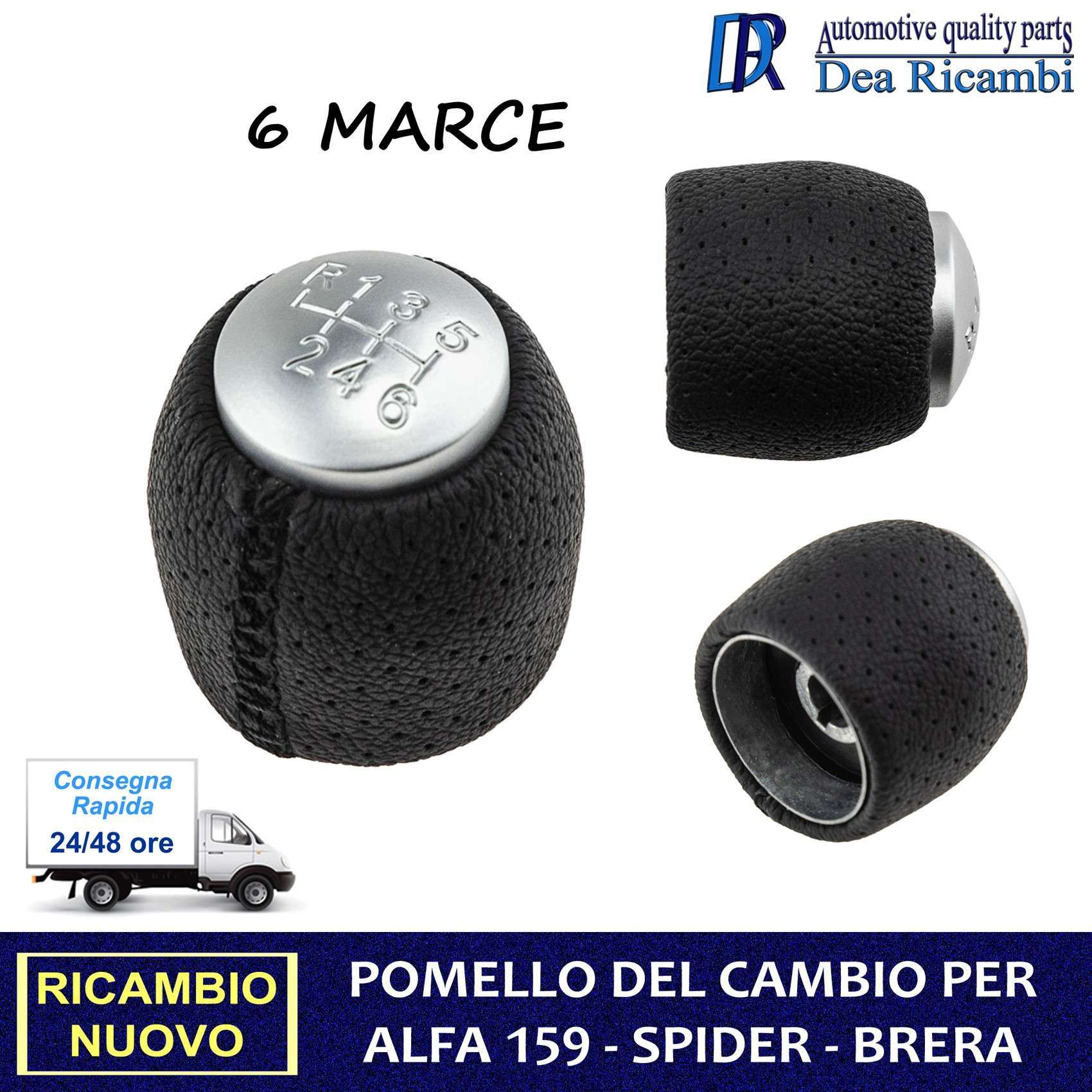 Pomello Cambio 6 Marce per ALFA ROMEO 159, SPIDER, BRERA Cuciture Nere  PCAR000 - Aricun