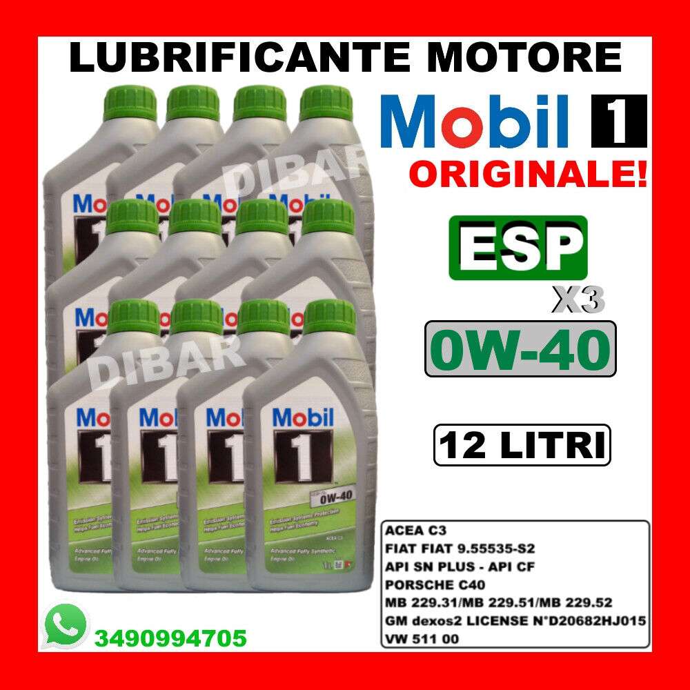 LUBRIFICANTE MOBIL1 ESP X3 0W40 ACEA C3 FIAT9.55535-S2 GMDEXOS2 VW51100 DA  12LT - Aricun