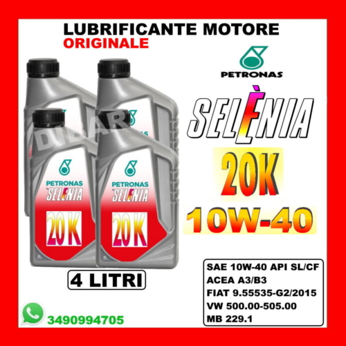 LUBRIFICANTE SELENIA 20K 10W40 A3/B3 VW500.00-505.00 MB229.1 4 LATTINE 1 LITRO acquista online
